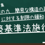 建築基準法施行令　第七章の九　簡易な構造の建築物に対する制限の緩和